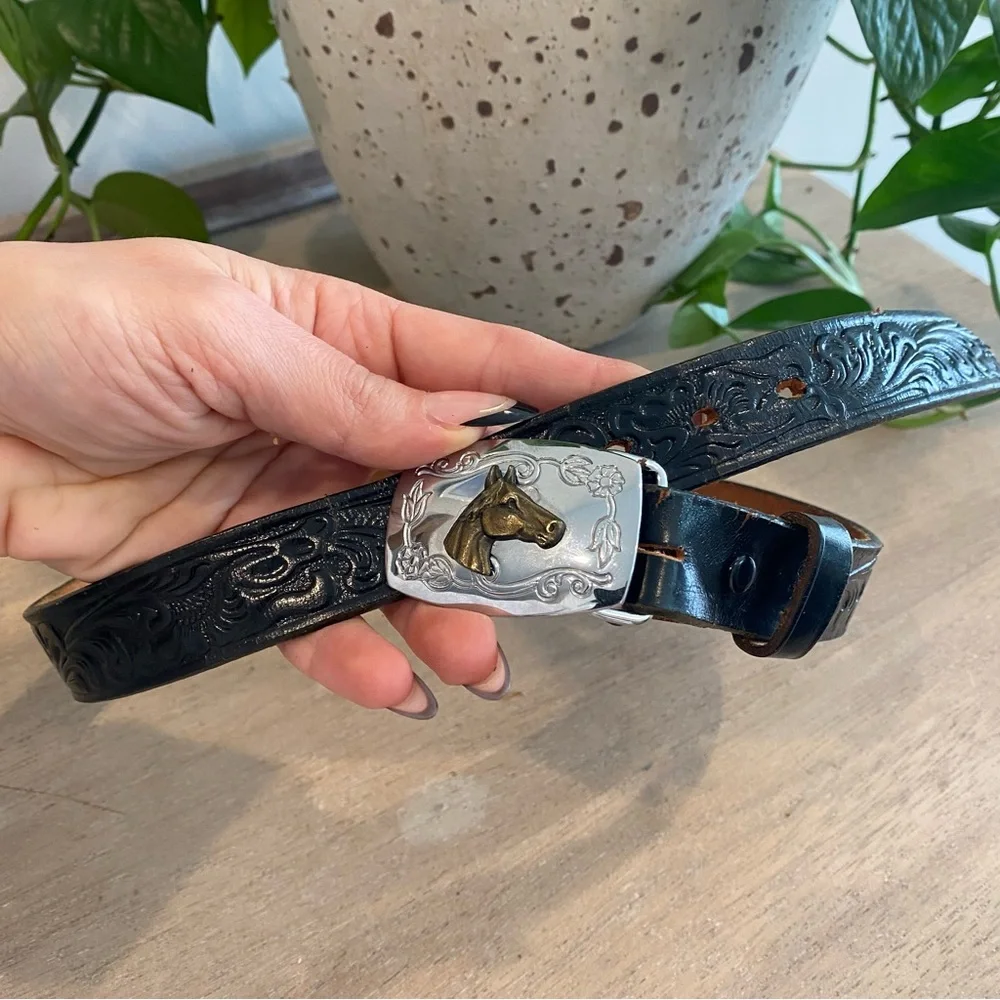 Justin Western Equestrian Brass And Silver Buckle Leather Belt